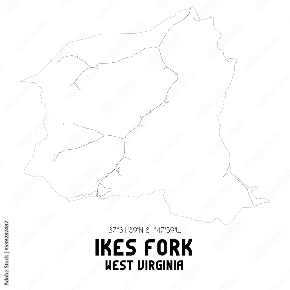 Ikes Fork West Virginia. US street map with black and white lines. Ikes Fork West Virginia. US street map with black and white lines.