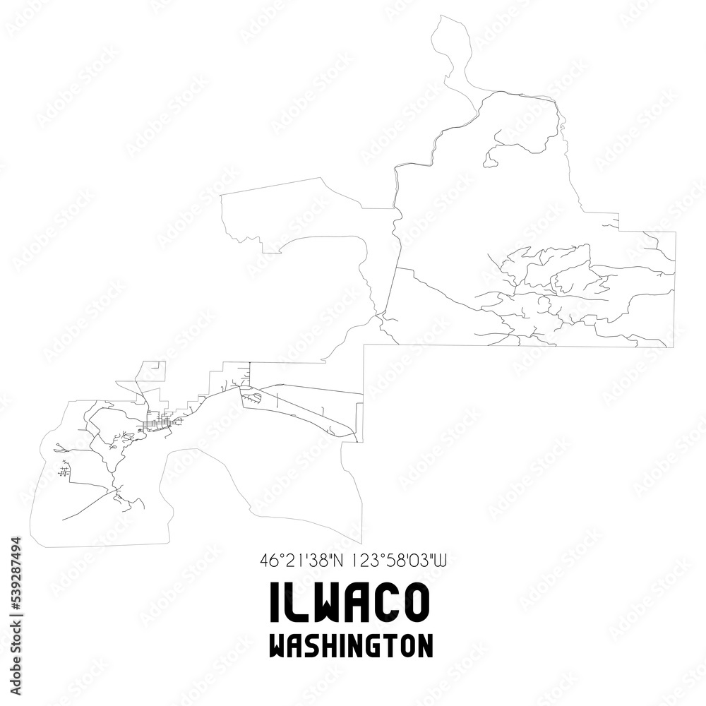 Ilwaco Washington. US street map with black and white lines. Ilwaco Washington. US street map with black and white lines.