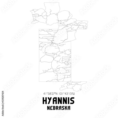 Hyannis Nebraska. US street map with black and white lines. photo