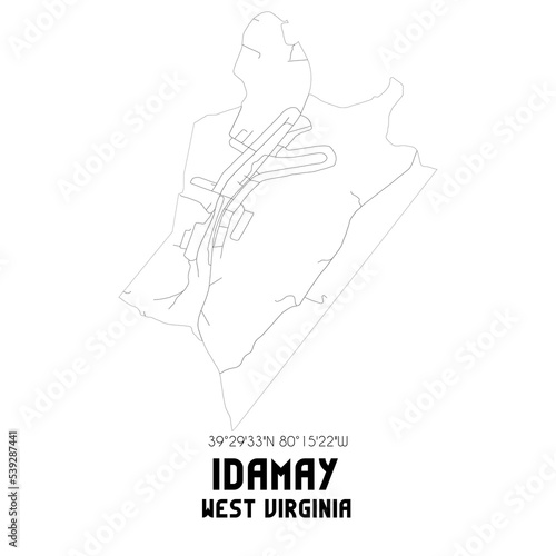 Idamay West Virginia. US street map with black and white lines.