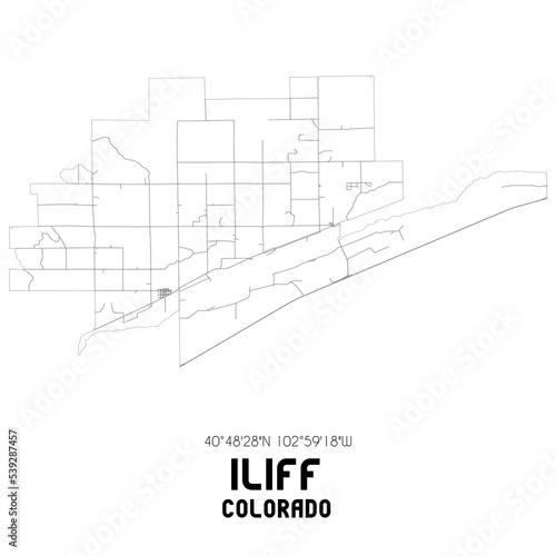 Iliff Colorado. US street map with black and white lines. photo