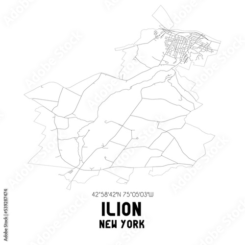 Ilion New York. US street map with black and white lines.