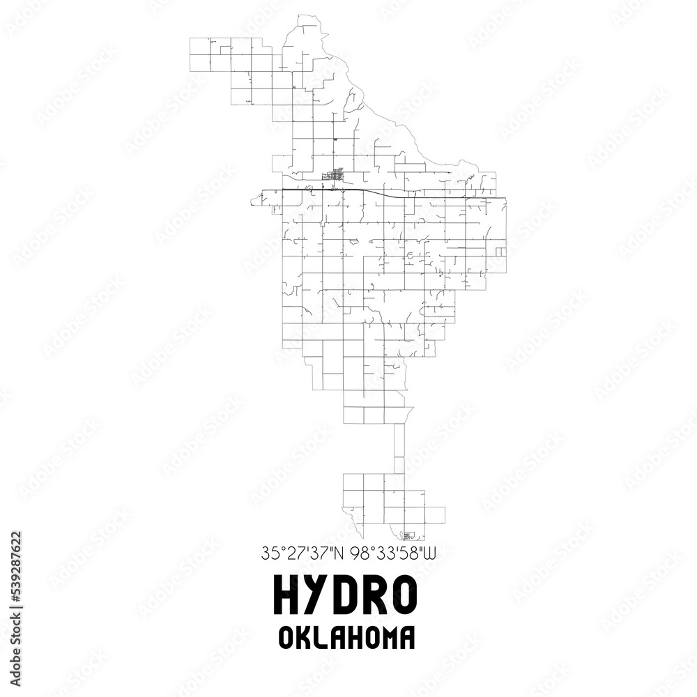 Hydro Oklahoma. US street map with black and white lines.