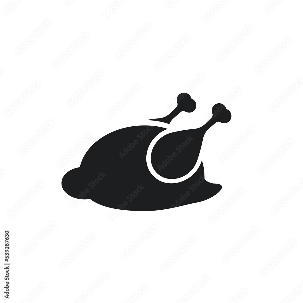 Poultry icon, raw chicken silhouette on white background Poultry icon, raw chicken silhouette on white background
