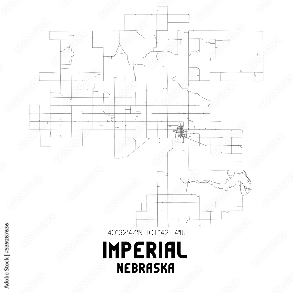 Imperial Nebraska. US street map with black and white lines.