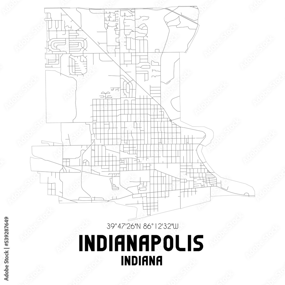 Indianapolis Indiana. US street map with black and white lines.