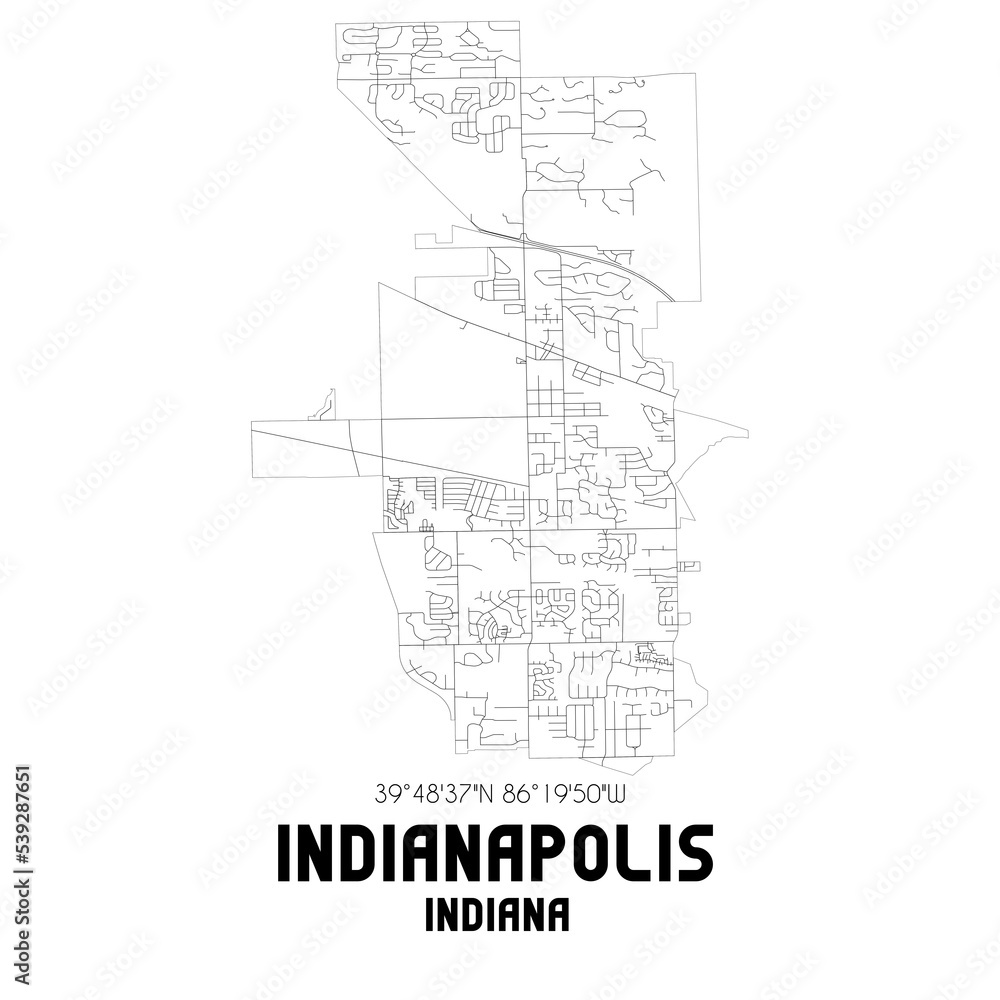 Indianapolis Indiana. US street map with black and white lines.