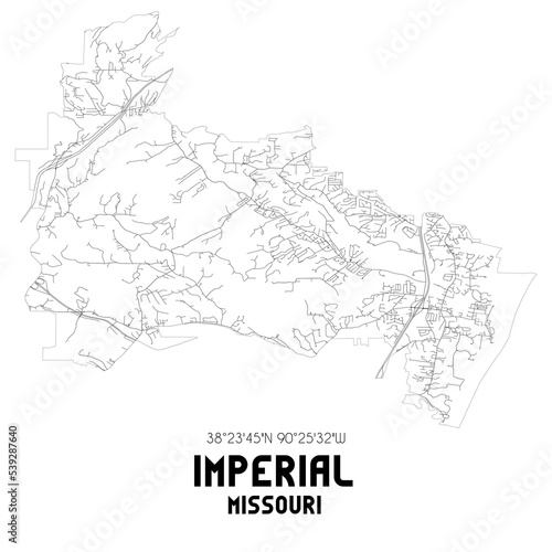 Imperial Missouri. US street map with black and white lines.