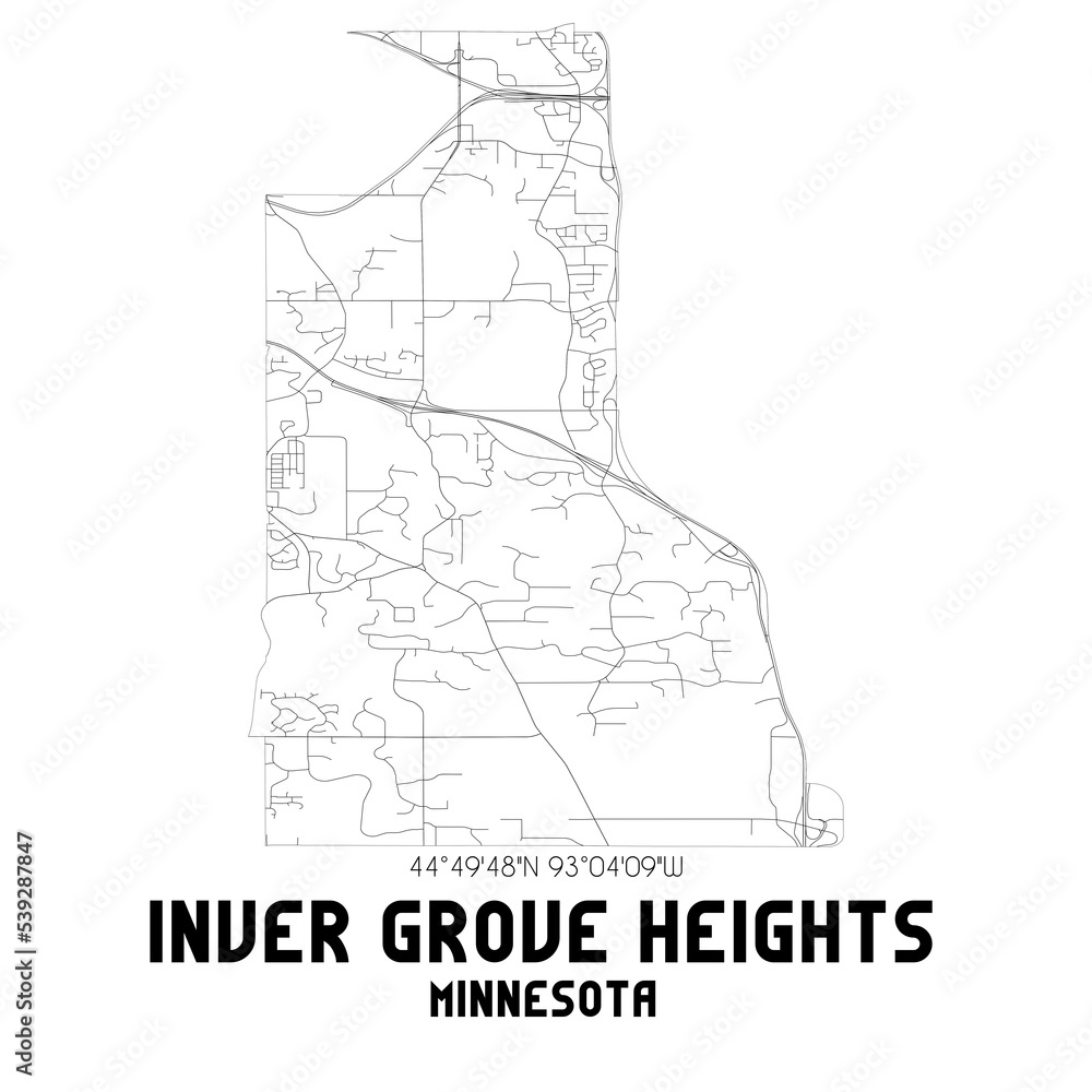 Inver Grove Heights Minnesota. US street map with black and white lines.