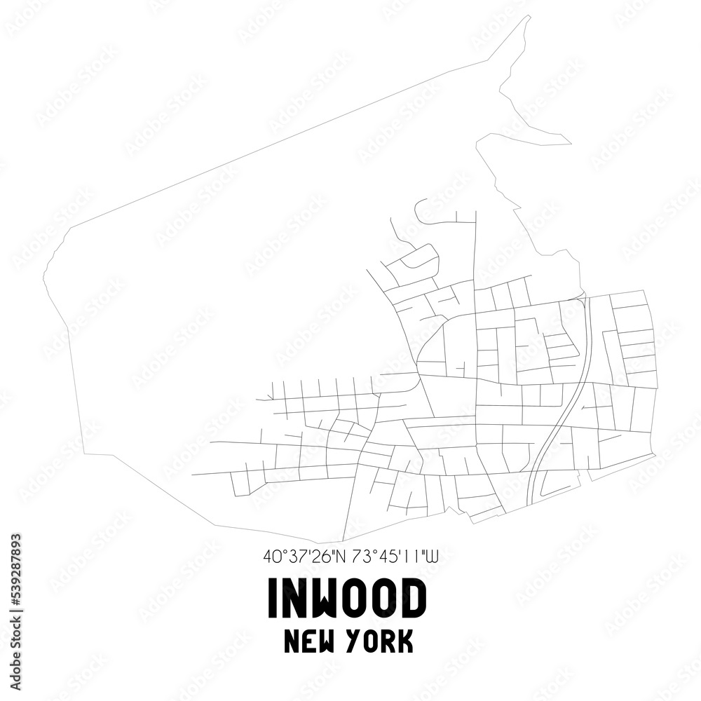 Inwood New York. US street map with black and white lines.