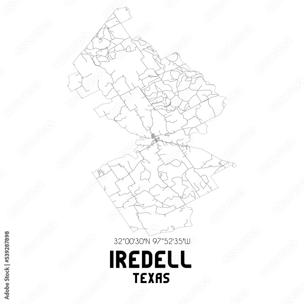 Iredell Texas. US street map with black and white lines.