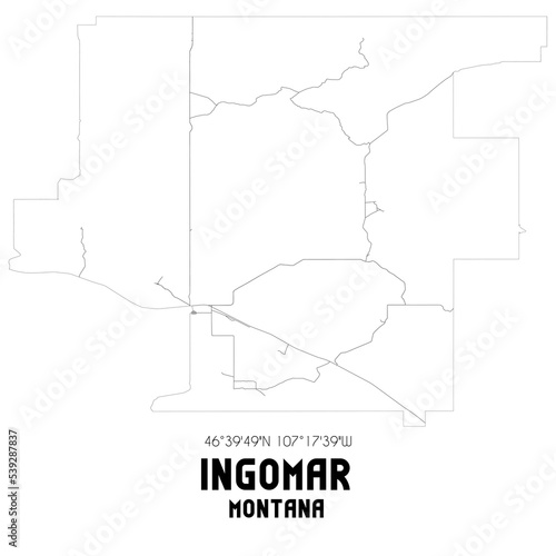 Ingomar Montana. US street map with black and white lines.