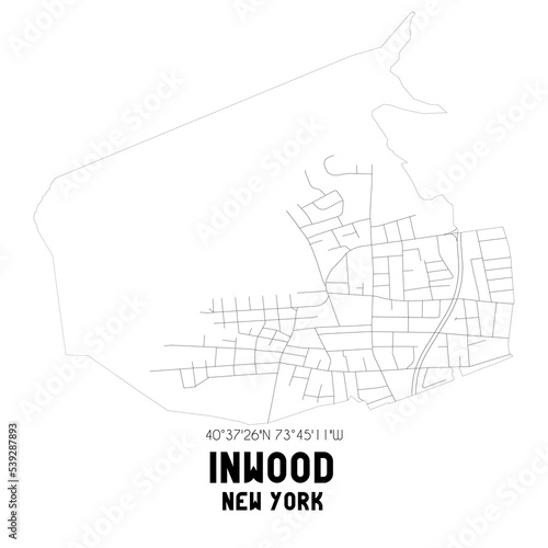 Inwood New York. US street map with black and white lines.