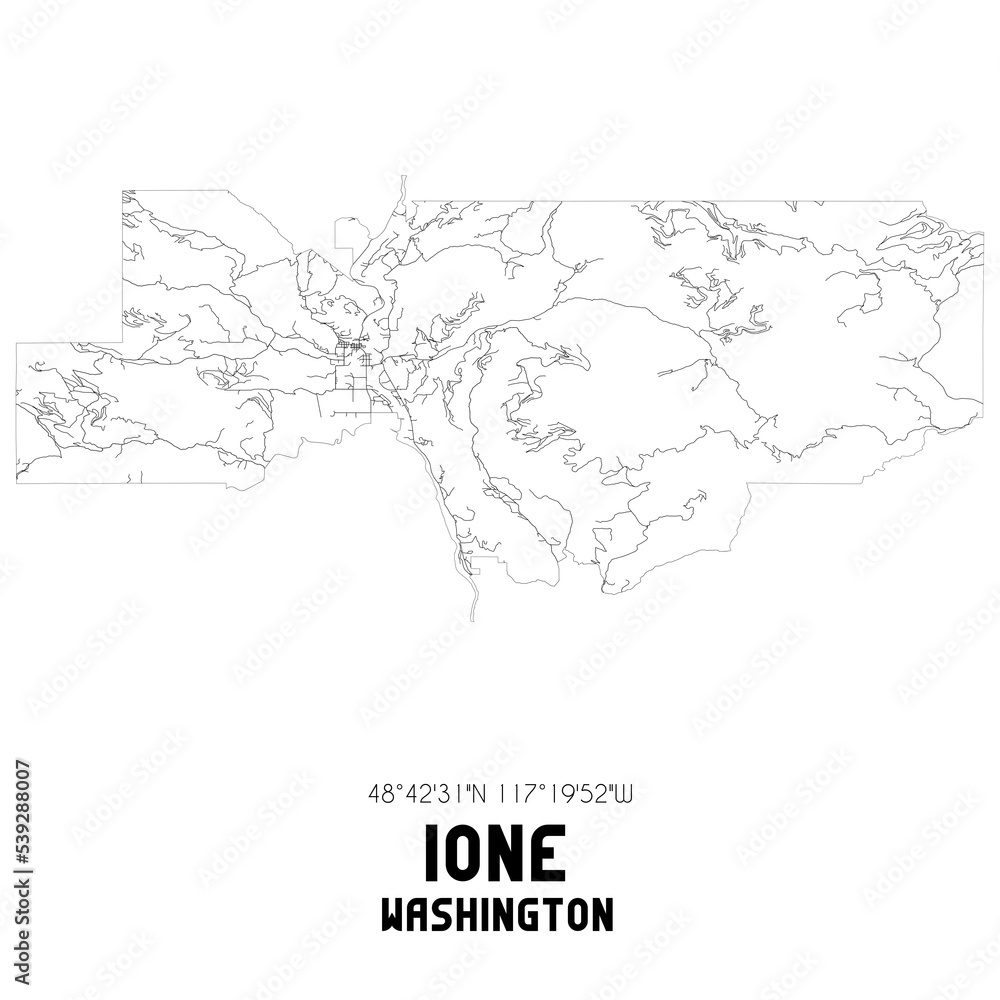 Ione Washington. US street map with black and white lines. Ione Washington. US street map with black and white lines.