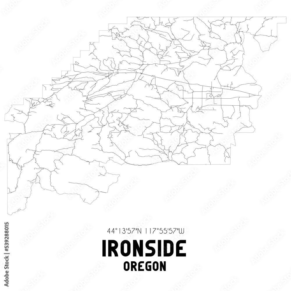 Ironside Oregon. US street map with black and white lines.