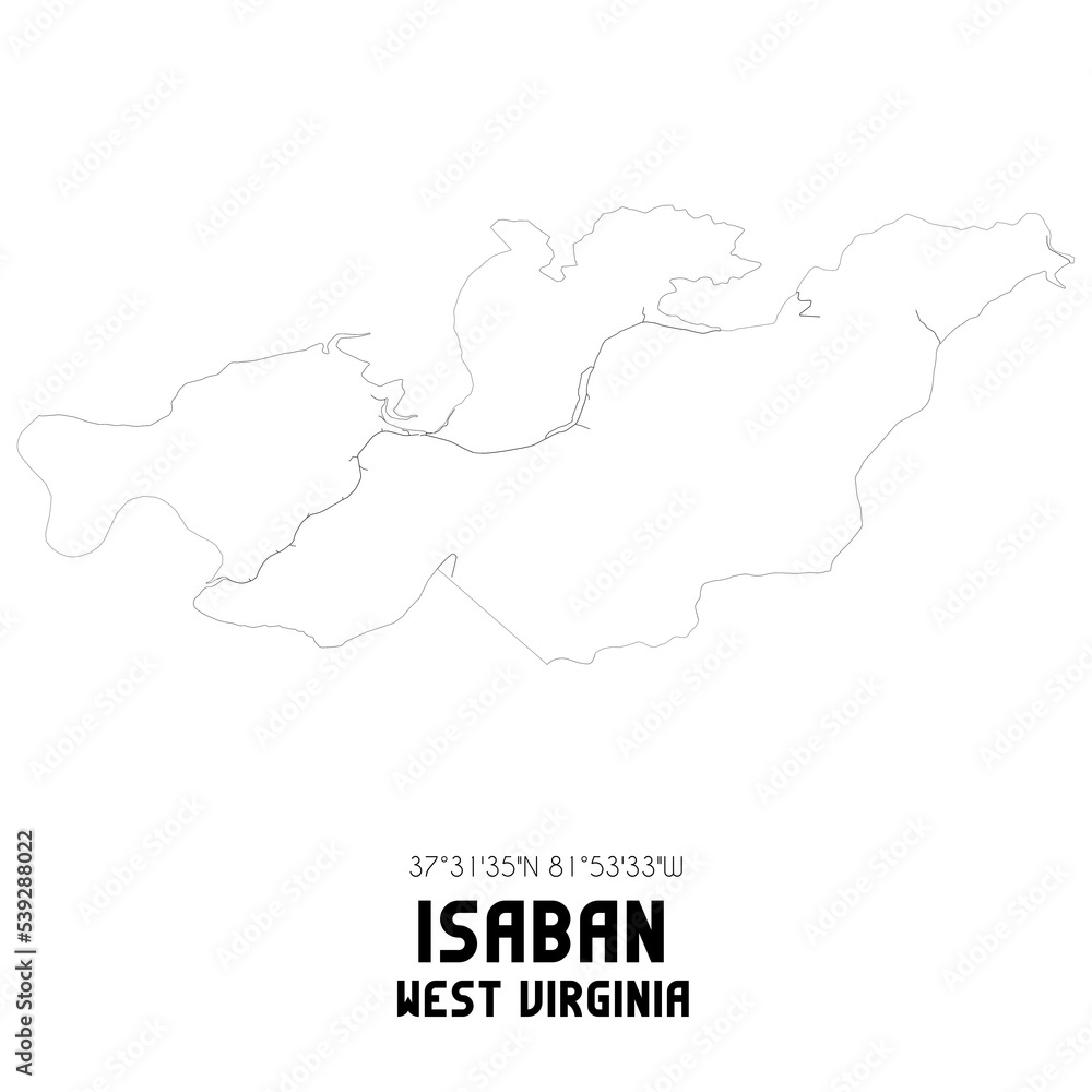 Isaban West Virginia. US street map with black and white lines.
