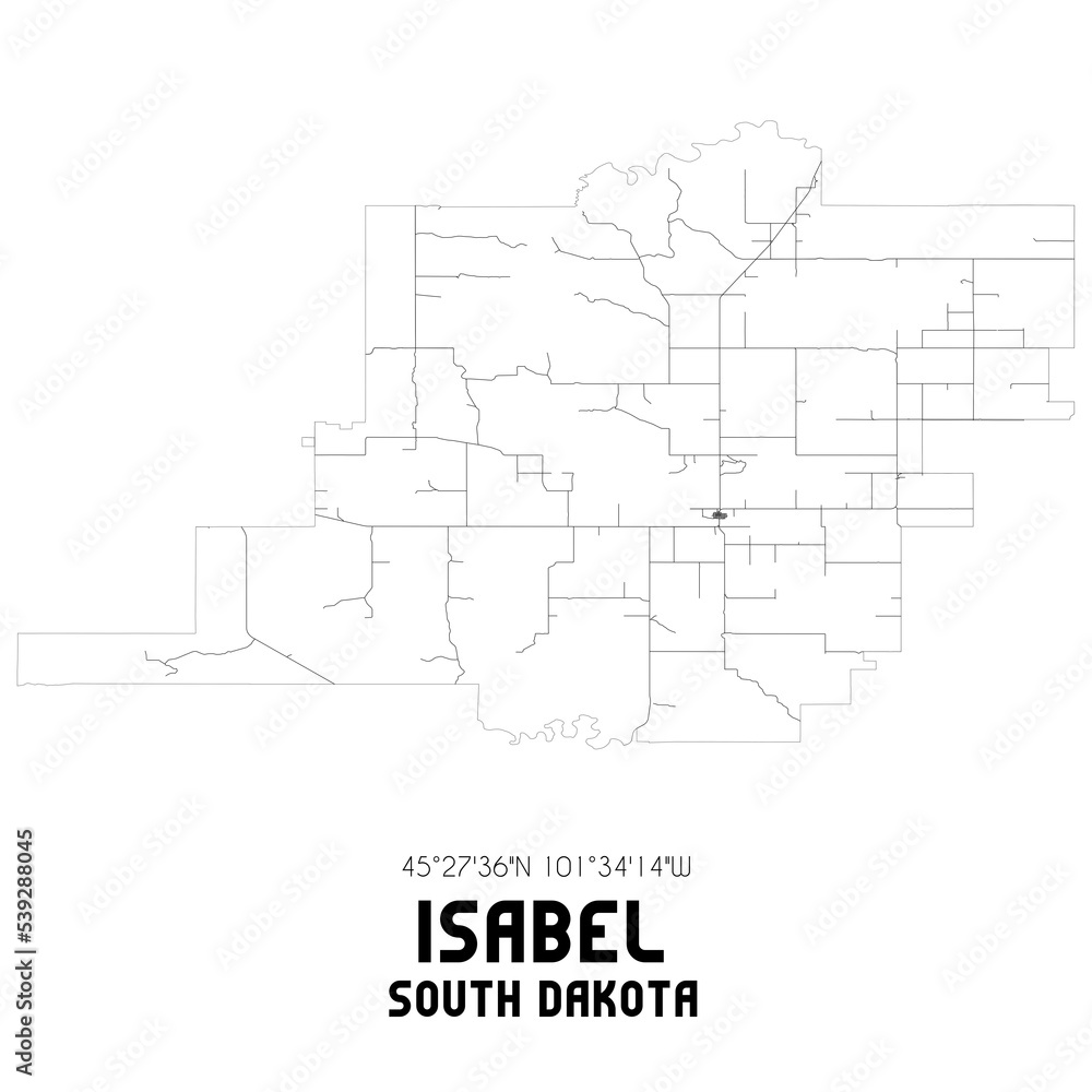 Isabel South Dakota. US street map with black and white lines.