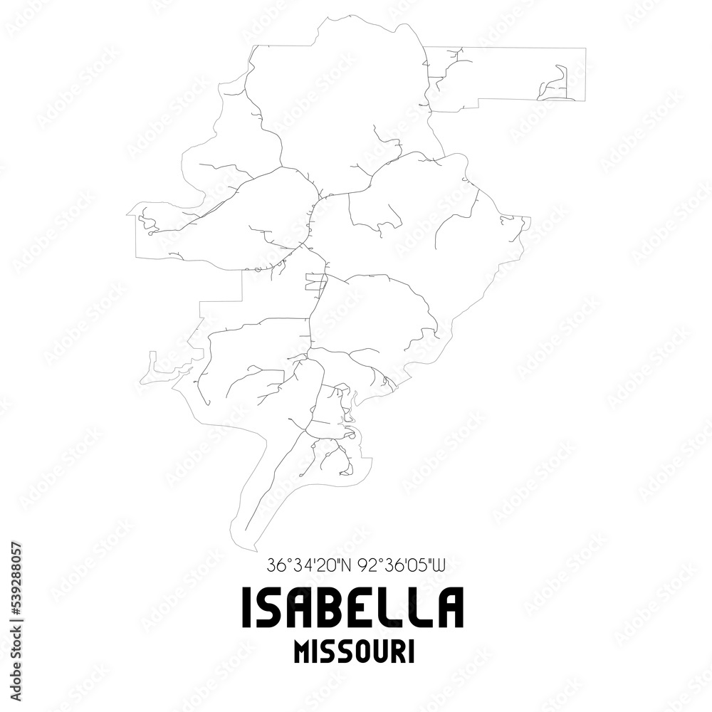 Isabella Missouri. US street map with black and white lines. Isabella Missouri. US street map with black and white lines.