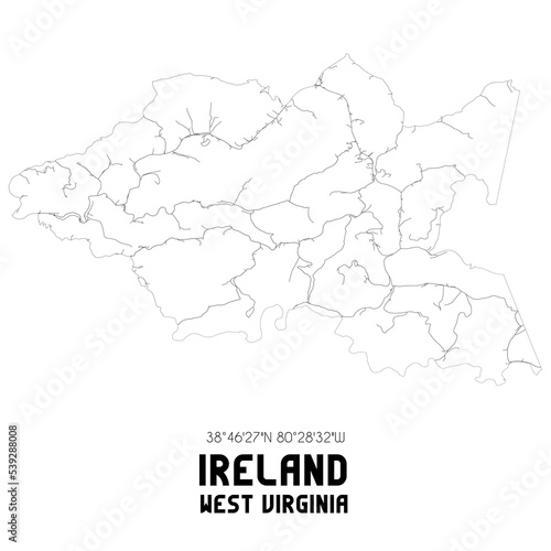 Ireland West Virginia. US street map with black and white lines.