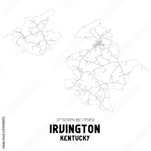 Irvington Kentucky. US street map with black and white lines.
