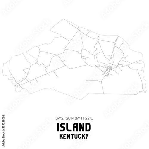 Island Kentucky. US street map with black and white lines.