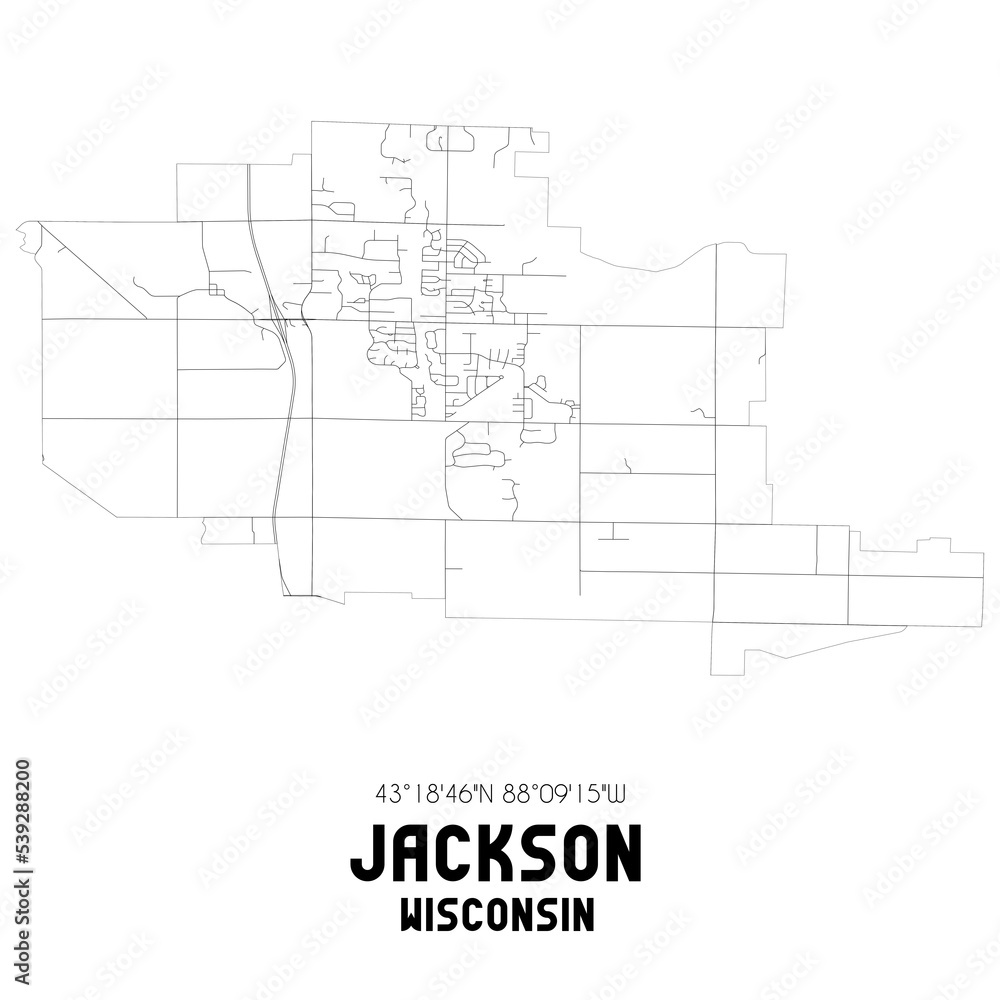 Jackson Wisconsin. US street map with black and white lines.