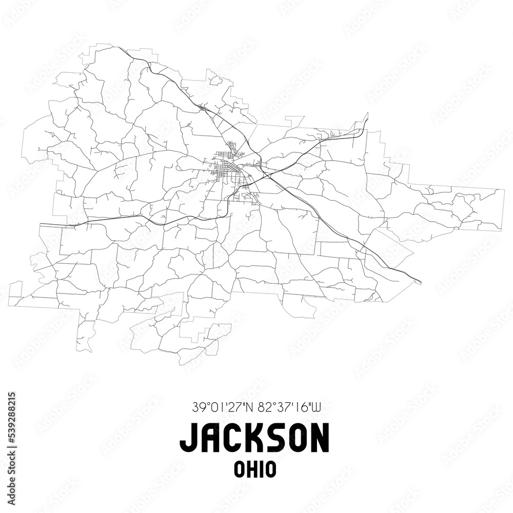 Jackson Ohio. US street map with black and white lines.