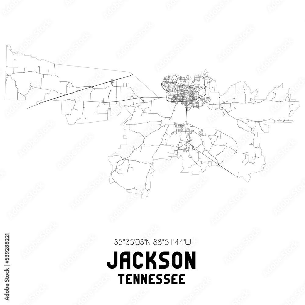 Jackson Tennessee. US street map with black and white lines.
