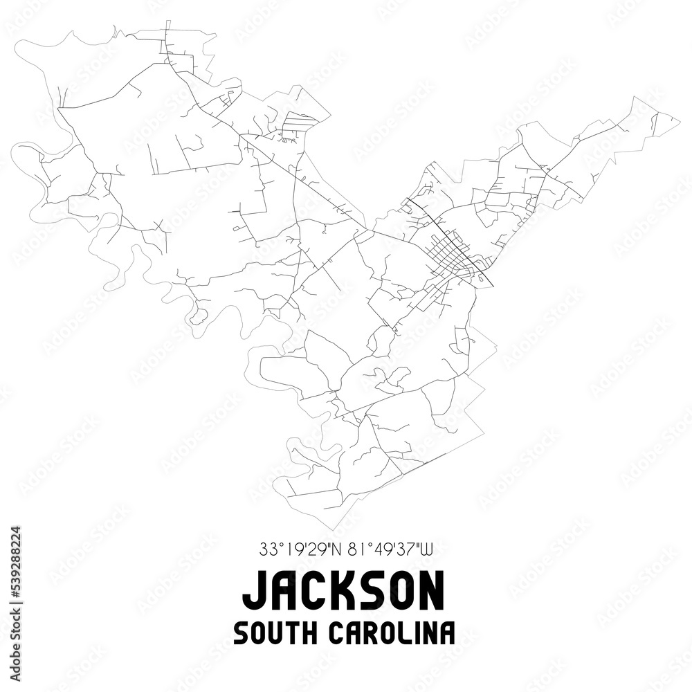 Jackson South Carolina. US street map with black and white lines.