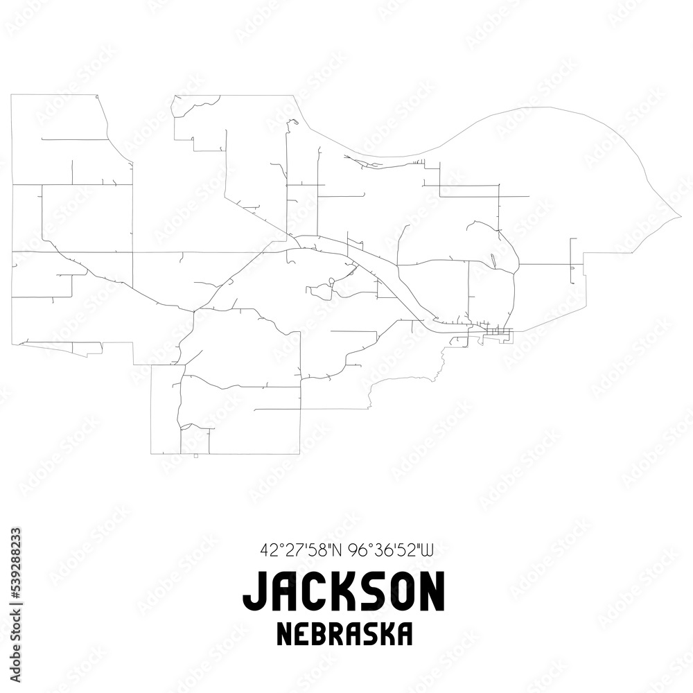 Jackson Nebraska. US street map with black and white lines.