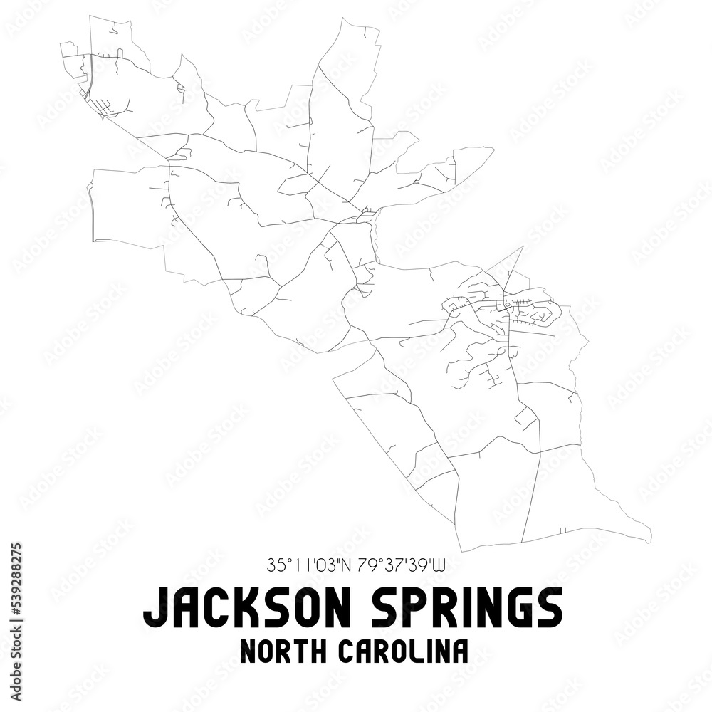 Jackson Springs North Carolina. US street map with black and white lines.