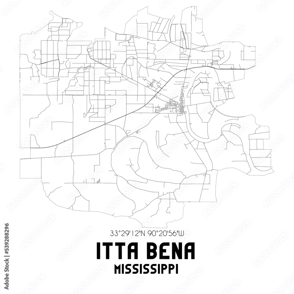 Itta Bena Mississippi. US street map with black and white lines. Itta Bena Mississippi. US street map with black and white lines.