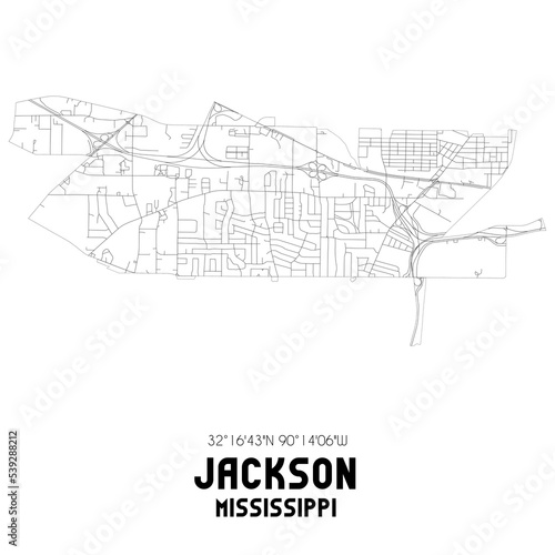 Obraz na płótnie Jackson Mississippi. US street map with black and white lines. w salonie