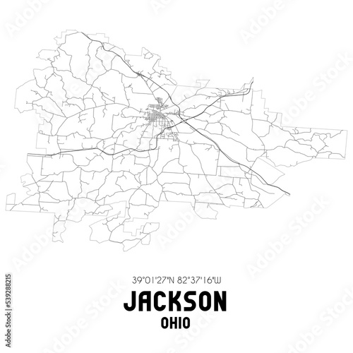 Jackson Ohio. US street map with black and white lines.