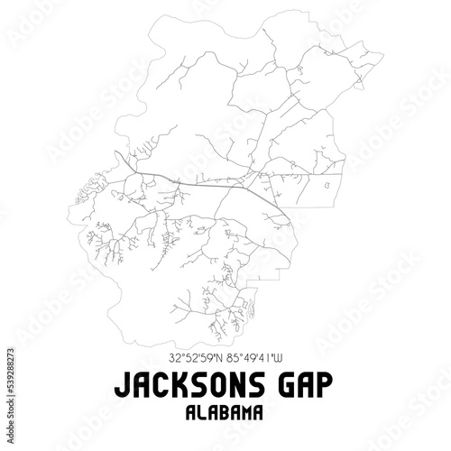 Jacksons Gap Alabama. US street map with black and white lines.