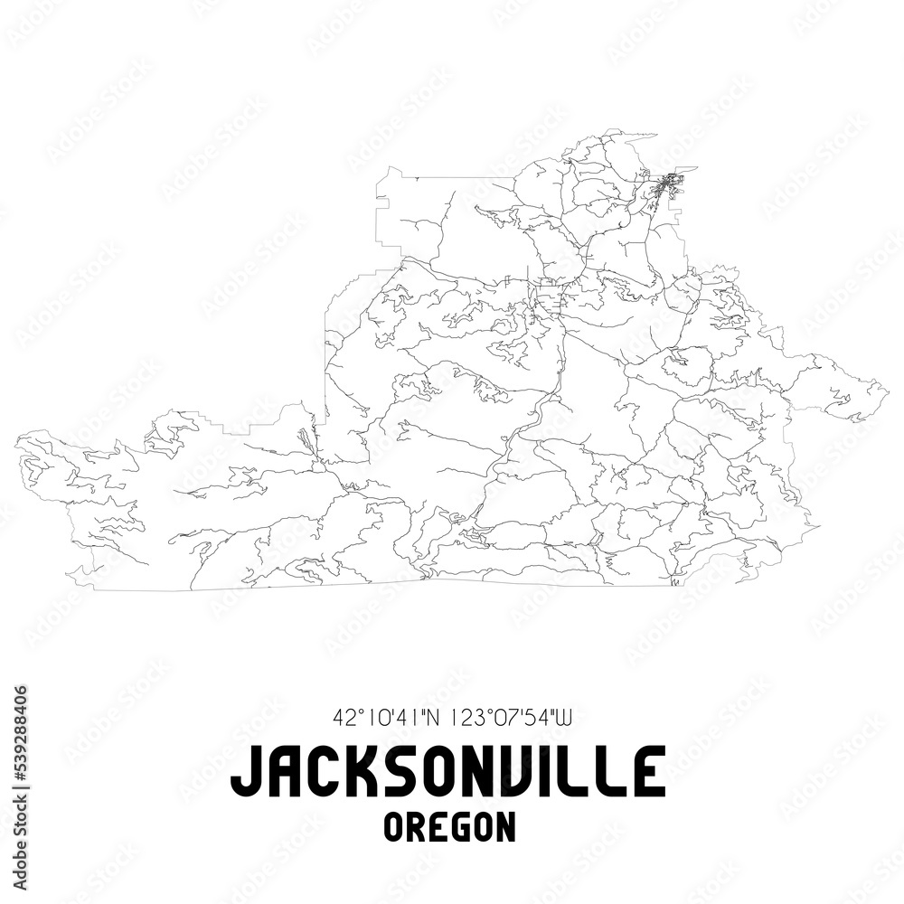 Jacksonville Oregon. US street map with black and white lines.