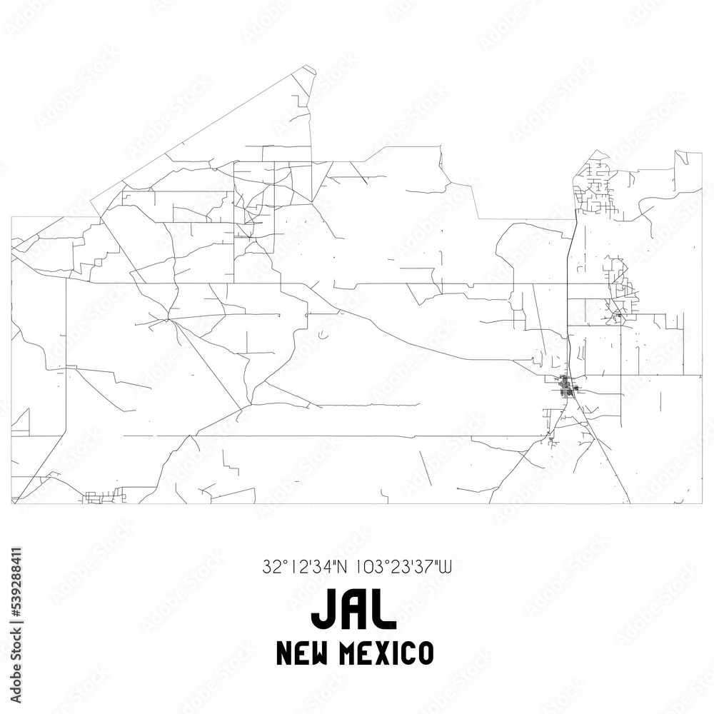 Jal New Mexico. US street map with black and white lines.