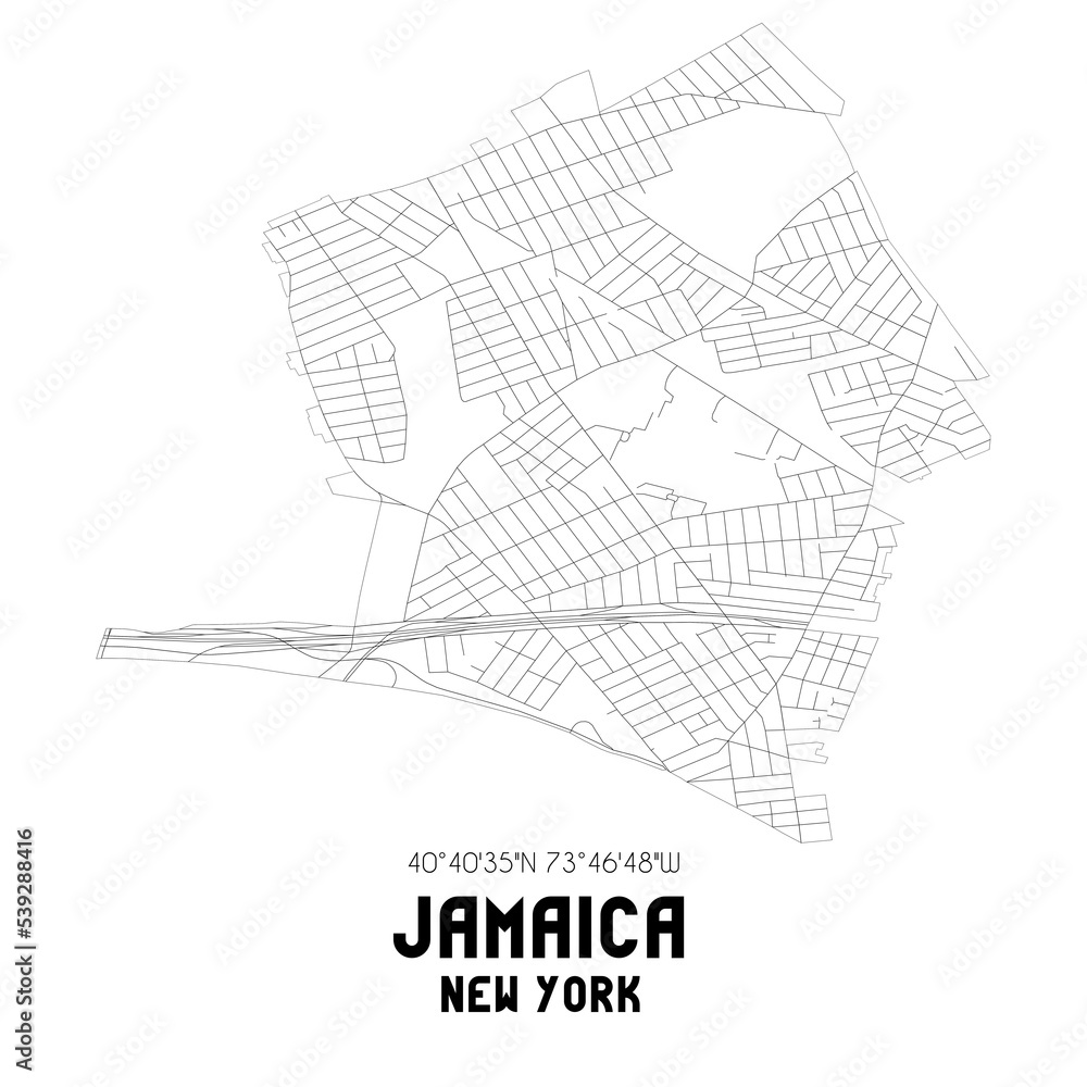 Jamaica New York. US street map with black and white lines.