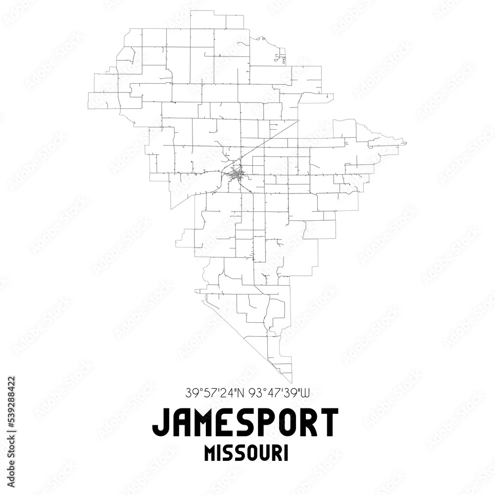 Jamesport Missouri. US street map with black and white lines. Jamesport Missouri. US street map with black and white lines.