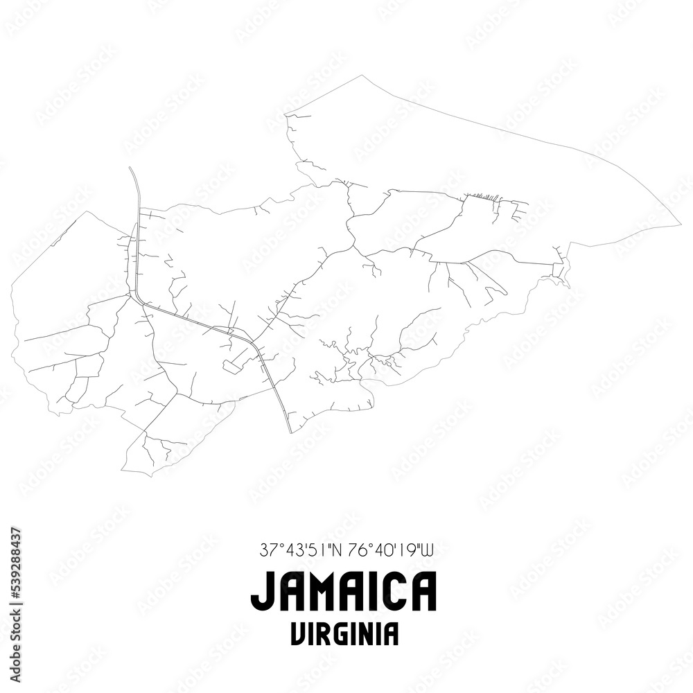 Jamaica Virginia. US street map with black and white lines.