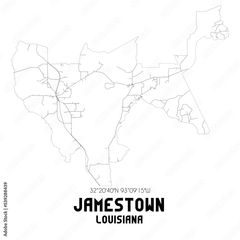 Jamestown Louisiana. US street map with black and white lines. Jamestown Louisiana. US street map with black and white lines.