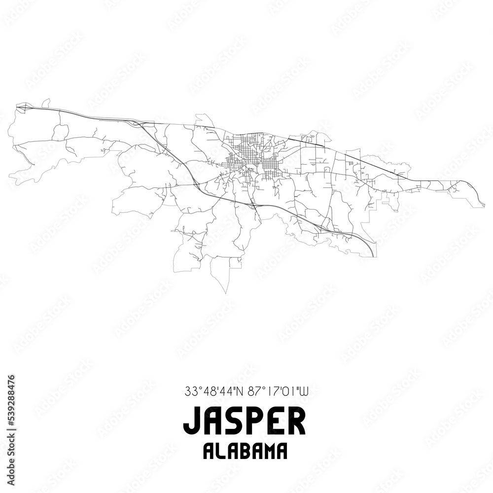 Jasper Alabama. US street map with black and white lines. Jasper Alabama. US street map with black and white lines.