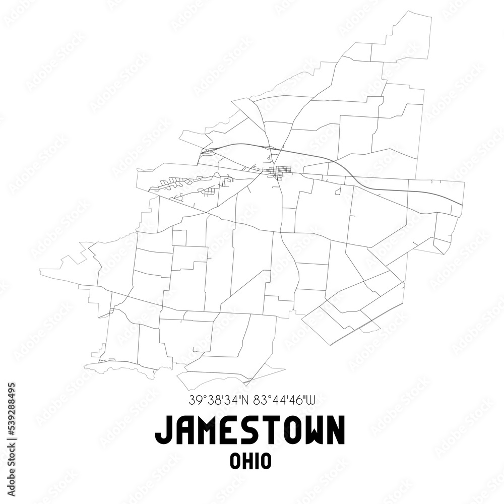 Jamestown Ohio. US street map with black and white lines.