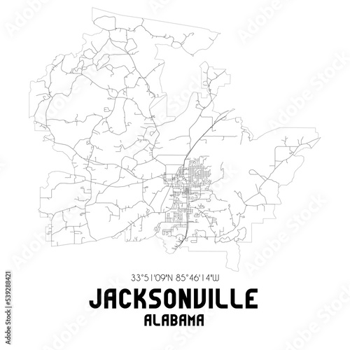 Jacksonville Alabama. US street map with black and white lines. photo