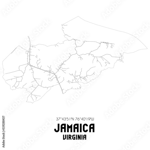 Jamaica Virginia. US street map with black and white lines.