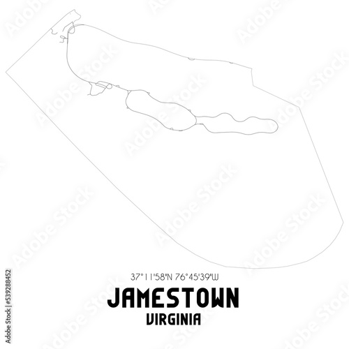 Jamestown Virginia. US street map with black and white lines.