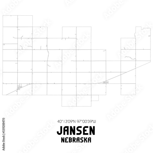 Jansen Nebraska. US street map with black and white lines.