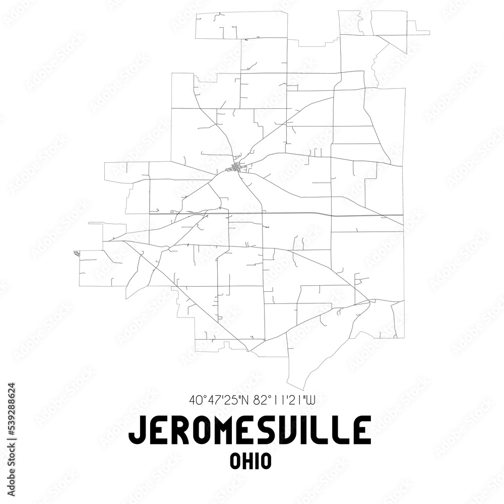 Jeromesville Ohio. US street map with black and white lines.