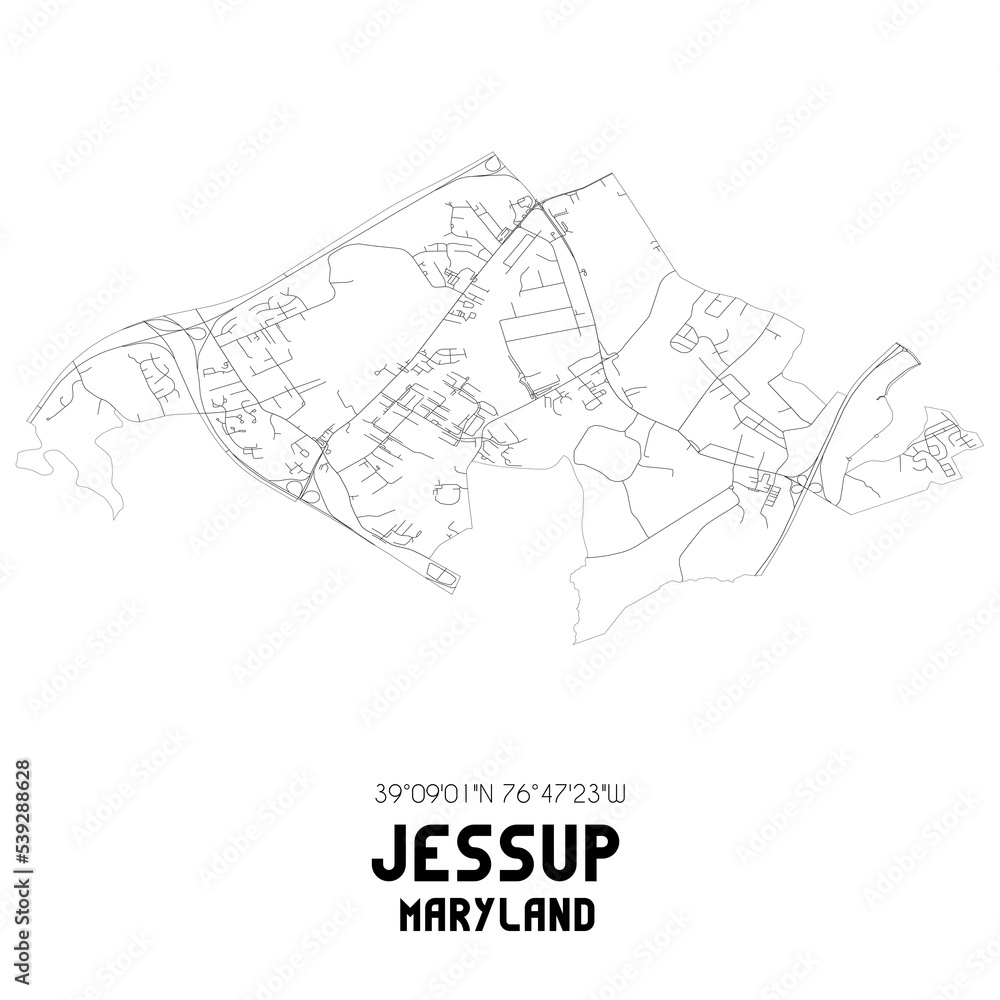 Jessup Maryland. US street map with black and white lines.
