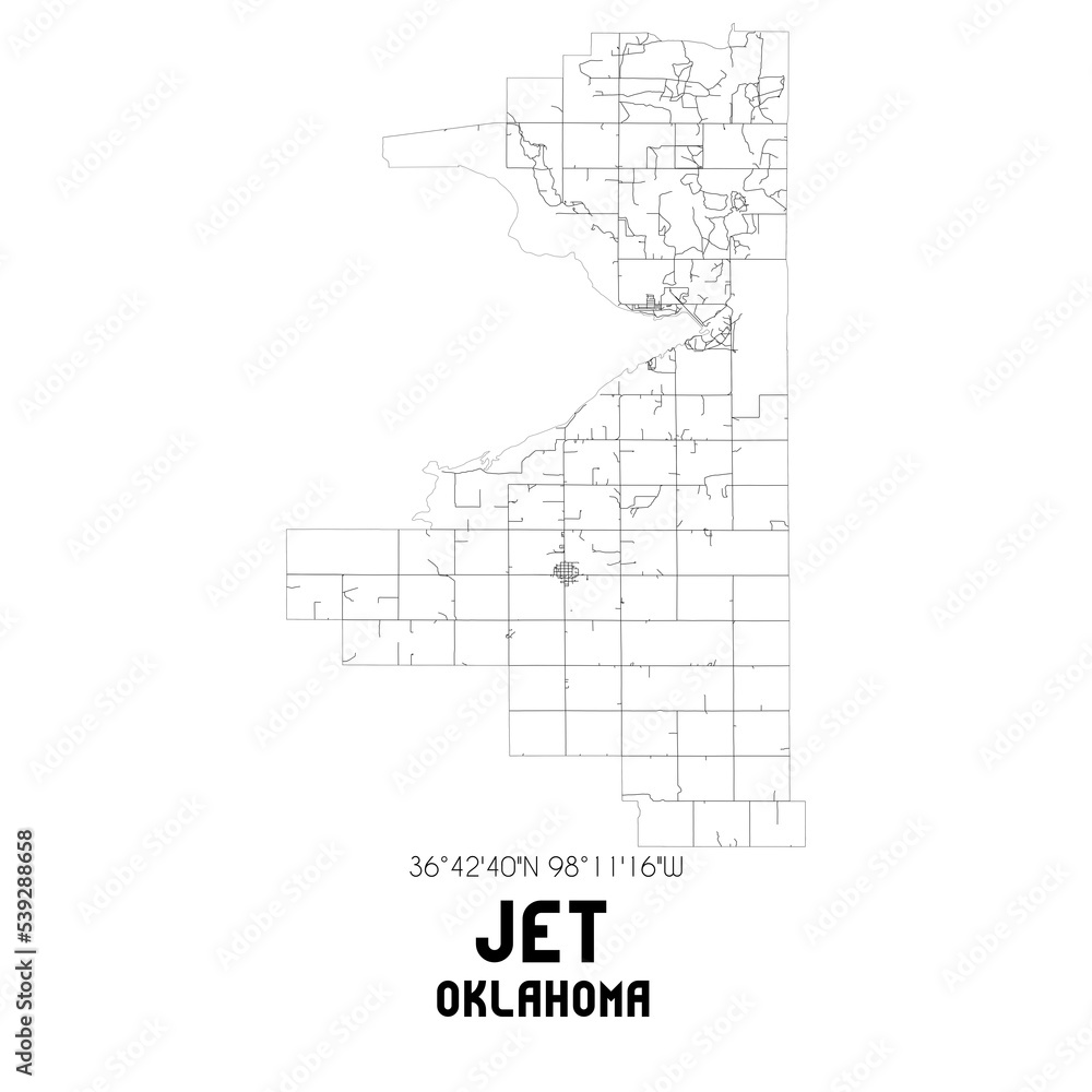 Jet Oklahoma. US street map with black and white lines.